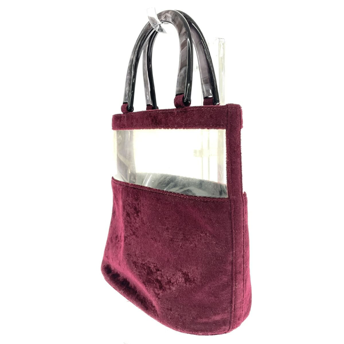 WAKO Ginza Wako Handbag with Plastic Handle / Velour-like Burgundy for Women 4