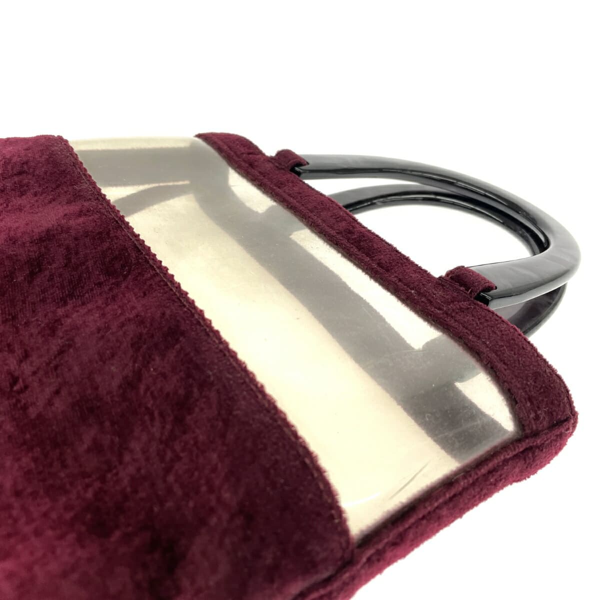 WAKO Ginza Wako Handbag with Plastic Handle / Velour-like Burgundy for Women 6
