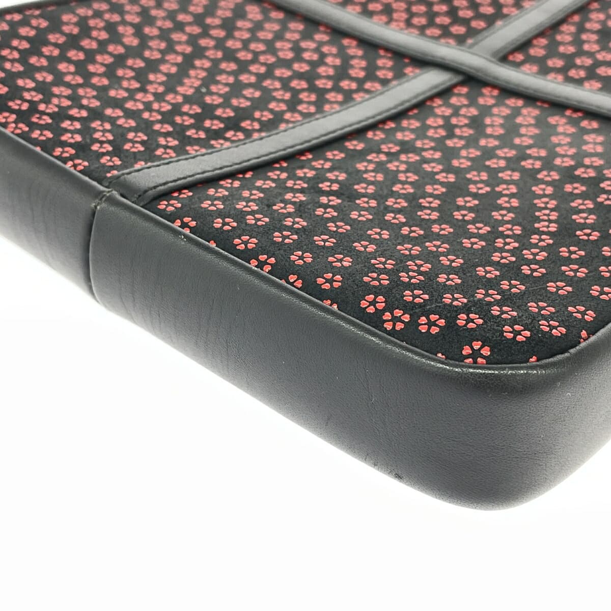 Inden-ya Small Handbag, Small Cherry Blossom Pattern / Black Ground Deer Leather with Red Lacquer, Ladies 6