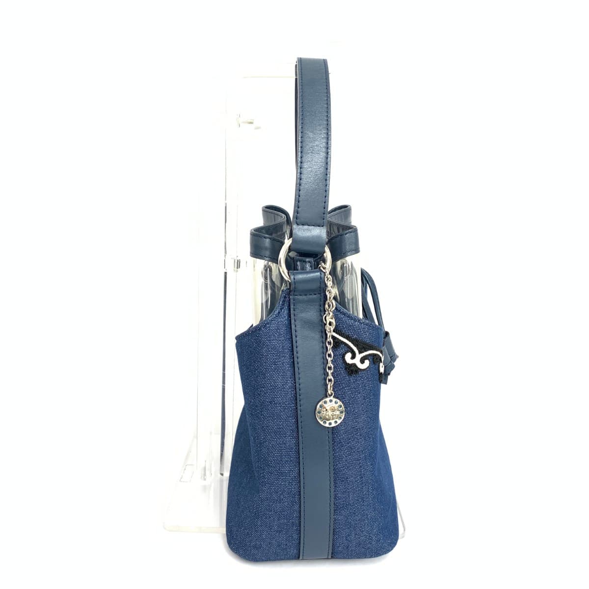 Ginza Kanematsu 2WAY Bag Good Condition Denim × Vinyl Drawstring Type Blue Women's 2