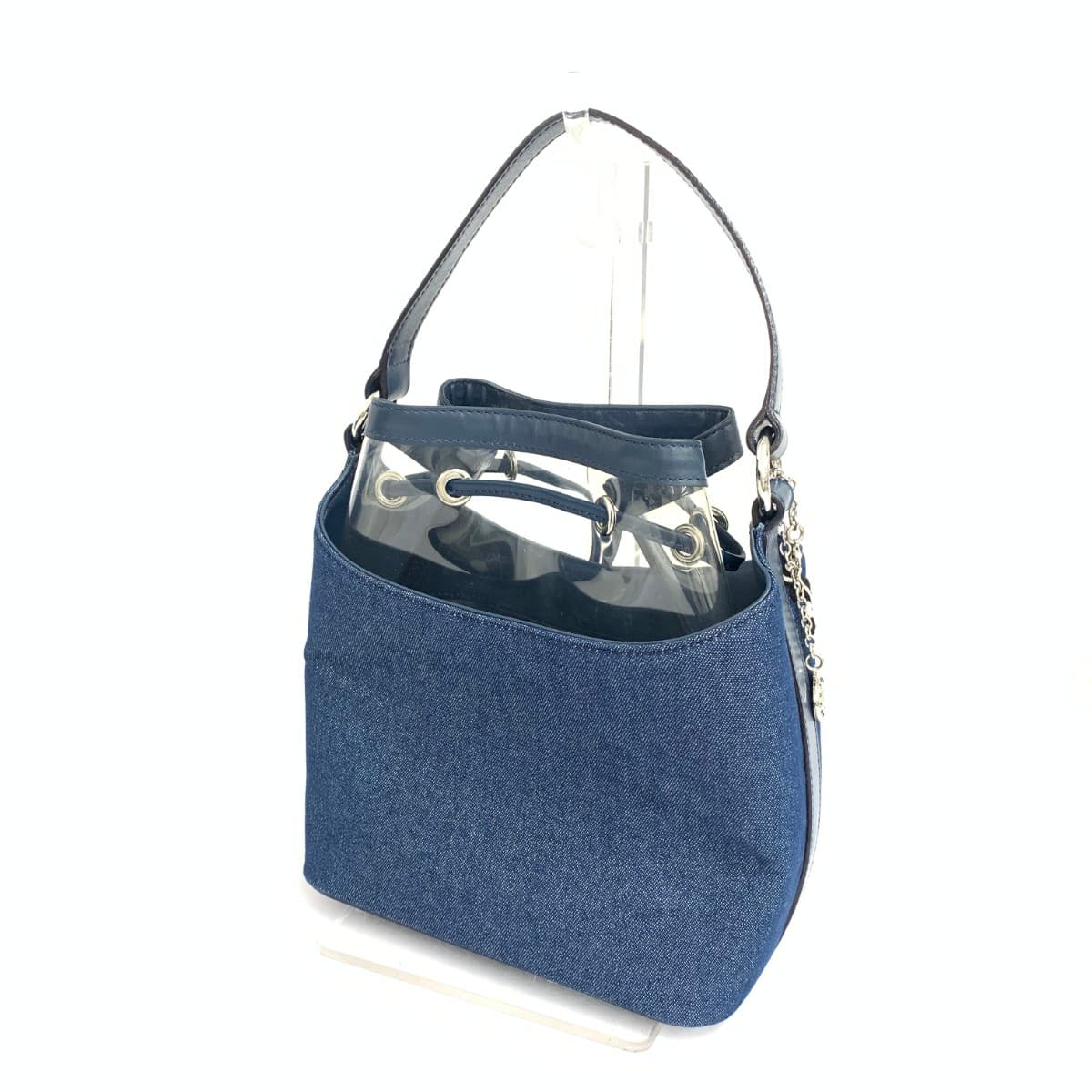 Ginza Kanematsu 2WAY Bag Good Condition Denim × Vinyl Drawstring Type Blue Women's 3