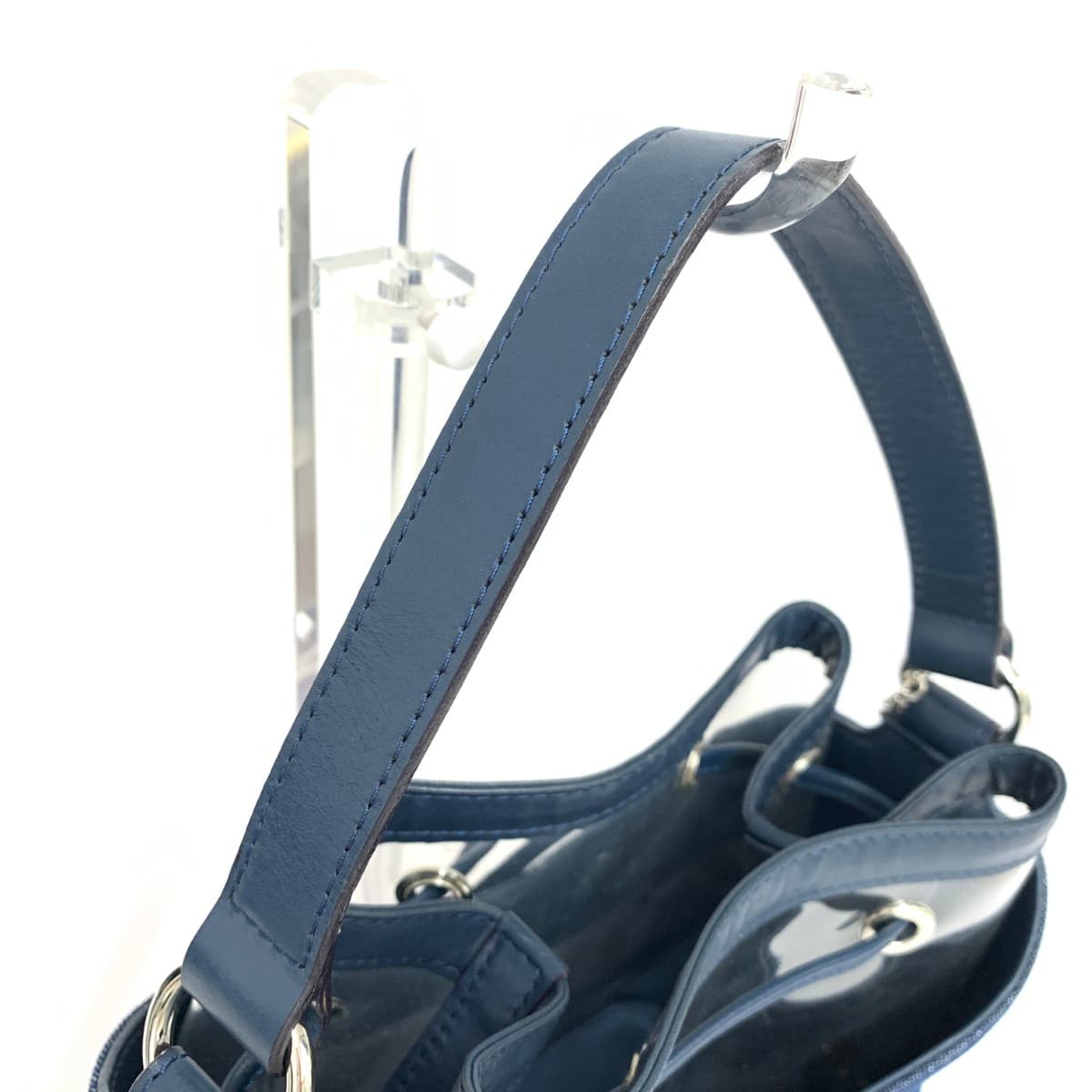 Ginza Kanematsu 2WAY Bag Good Condition Denim × Vinyl Drawstring Type Blue Women's 4