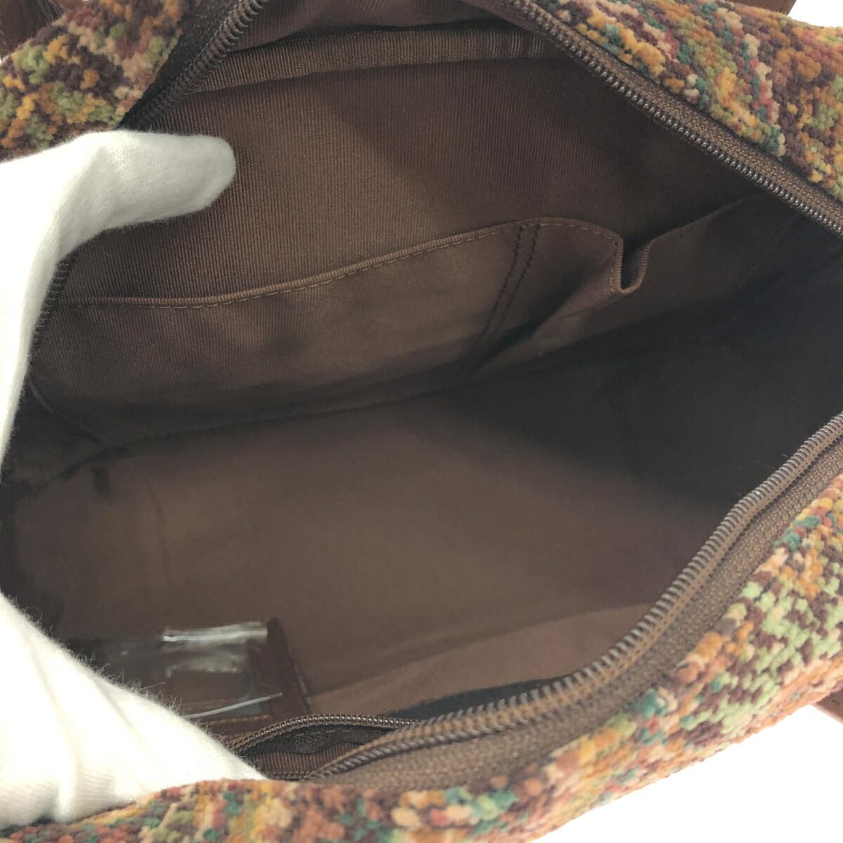 Enjeau handbag in good condition, paisley pattern / chenille weave, brown, ladies 7