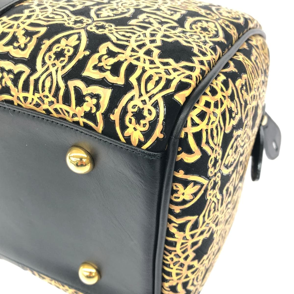 Inden-ya Boston bag in good condition, Geobesque series / Kinart / Arabesque pattern / black deer leather with brown lacquer, unisex 6