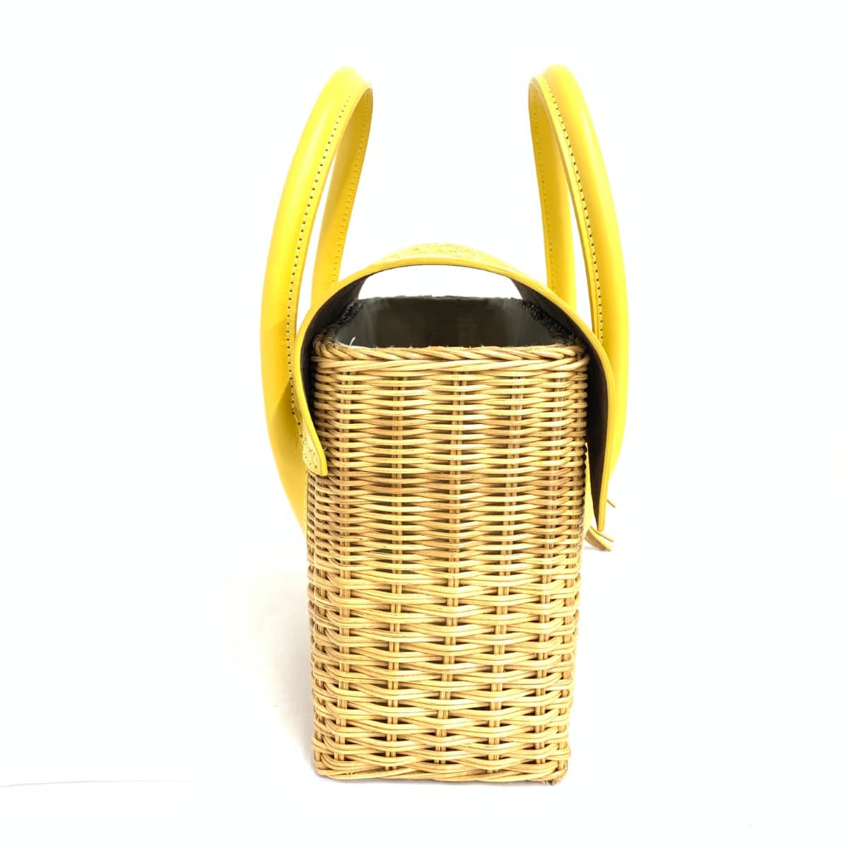 GRACE CONTINENTAL Carving Bag in excellent condition, basket, leather × rattan, yellow/beige, ladies 2