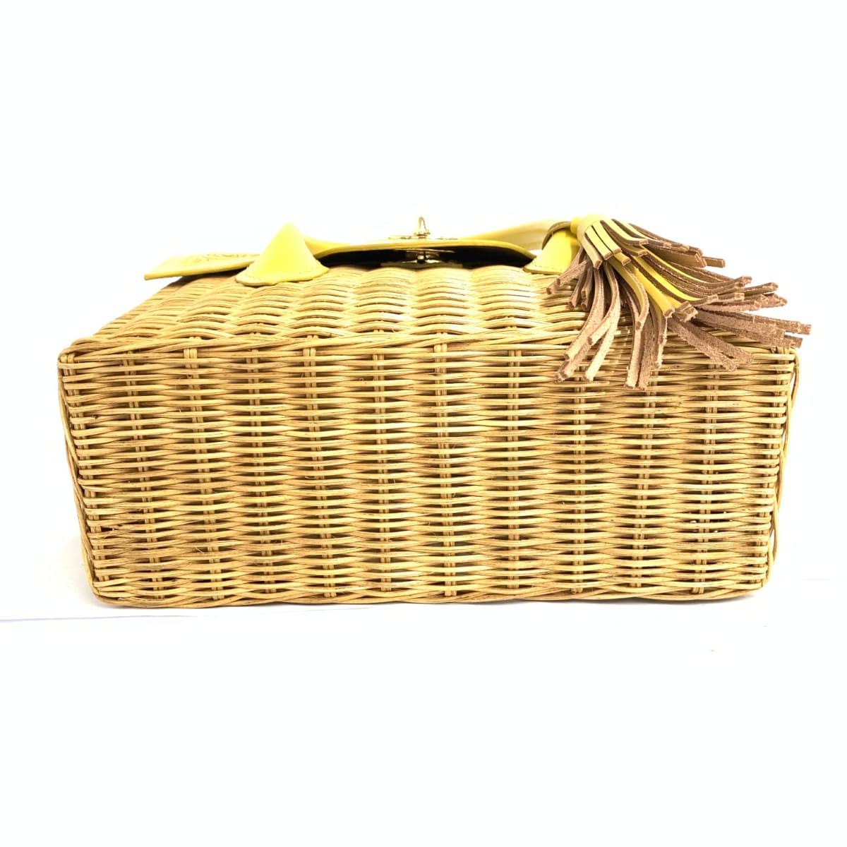 GRACE CONTINENTAL Carving Bag in excellent condition, basket, leather × rattan, yellow/beige, ladies 5