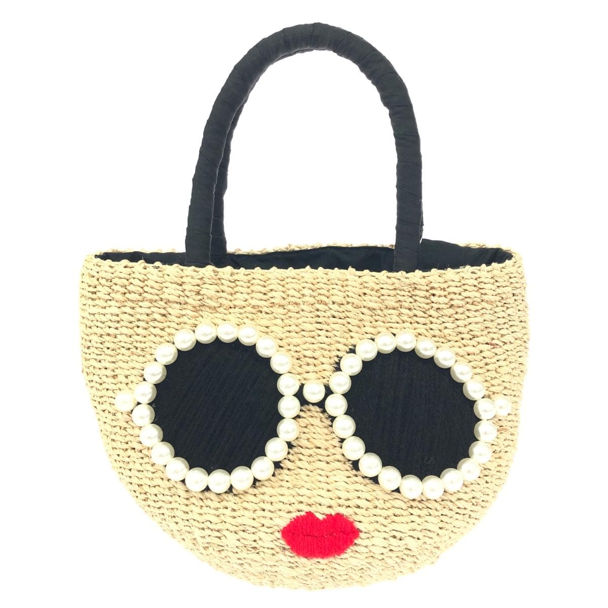 a-jolie Handbag Rafia/Faux Pearl Brown Ladies