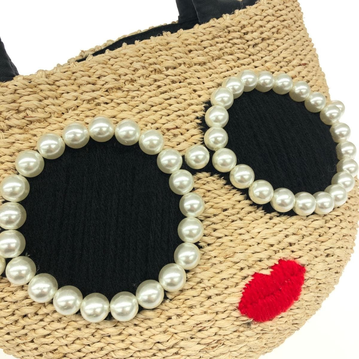 a-jolie Handbag Rafia/Faux Pearl Brown Ladies 7