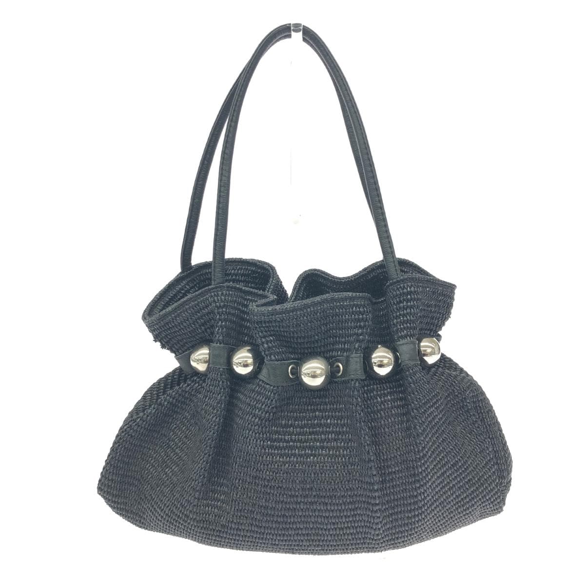 HIROKO KOSHINO Handbag Good Condition Raffia Black Ladies