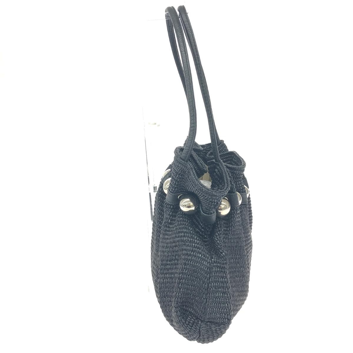 HIROKO KOSHINO Handbag Good Condition Raffia Black Ladies 2