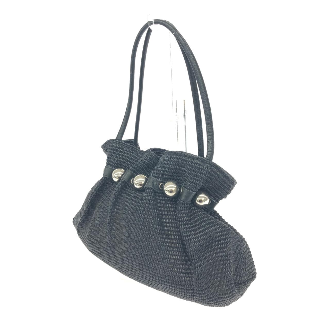 HIROKO KOSHINO Handbag Good Condition Raffia Black Ladies 3
