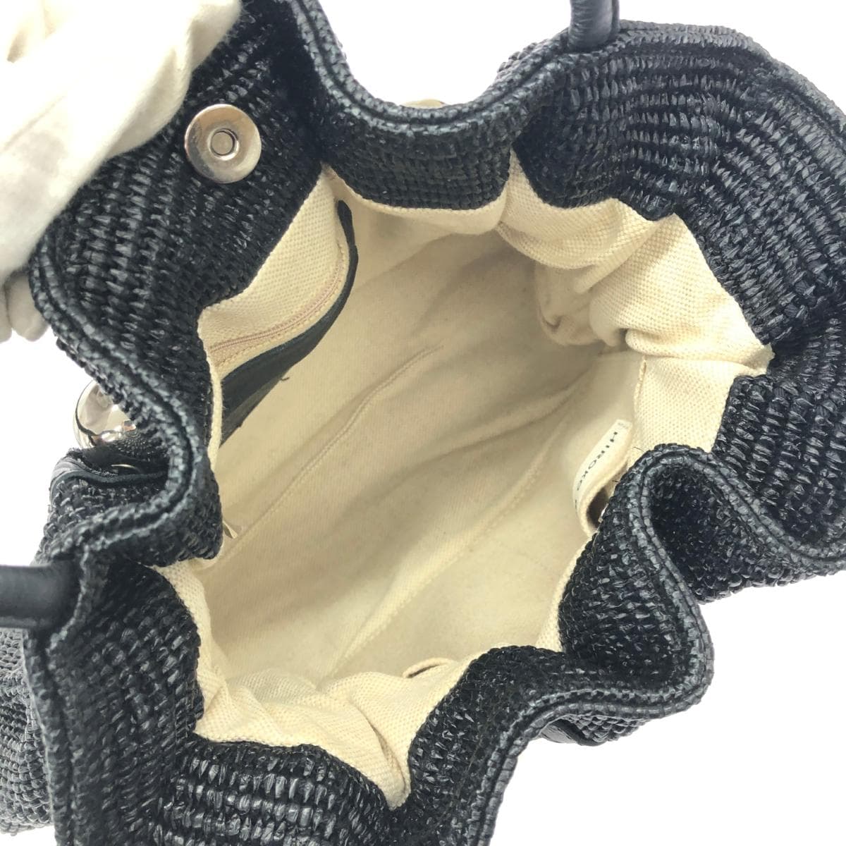 HIROKO KOSHINO Handbag Good Condition Raffia Black Ladies 5