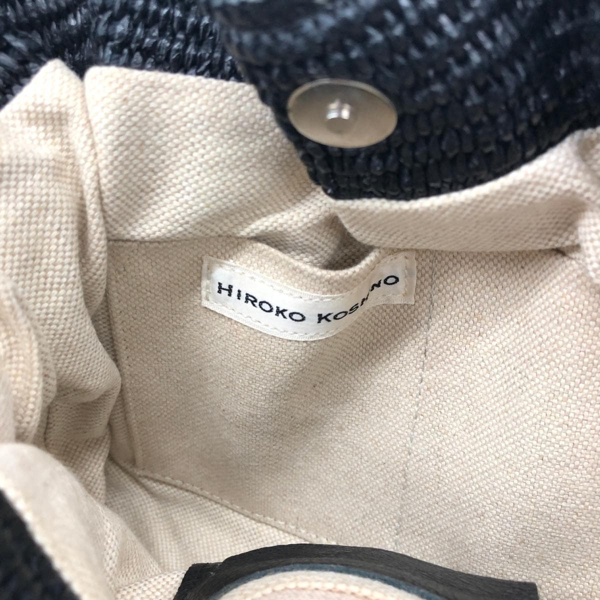 HIROKO KOSHINO Handbag Good Condition Raffia Black Ladies 6