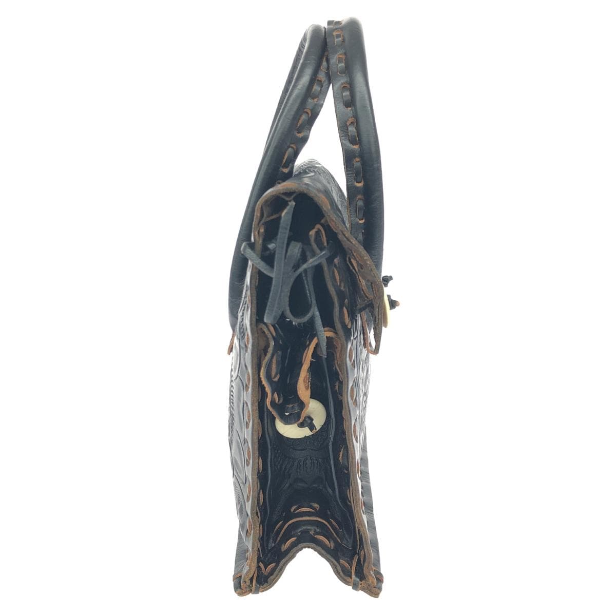 CARVING TRIBES Handbag Leather Black Ladies 2