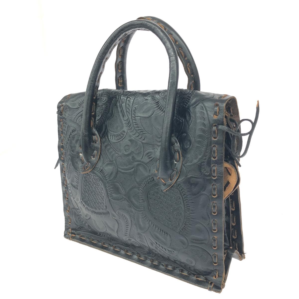 CARVING TRIBES Handbag Leather Black Ladies 3