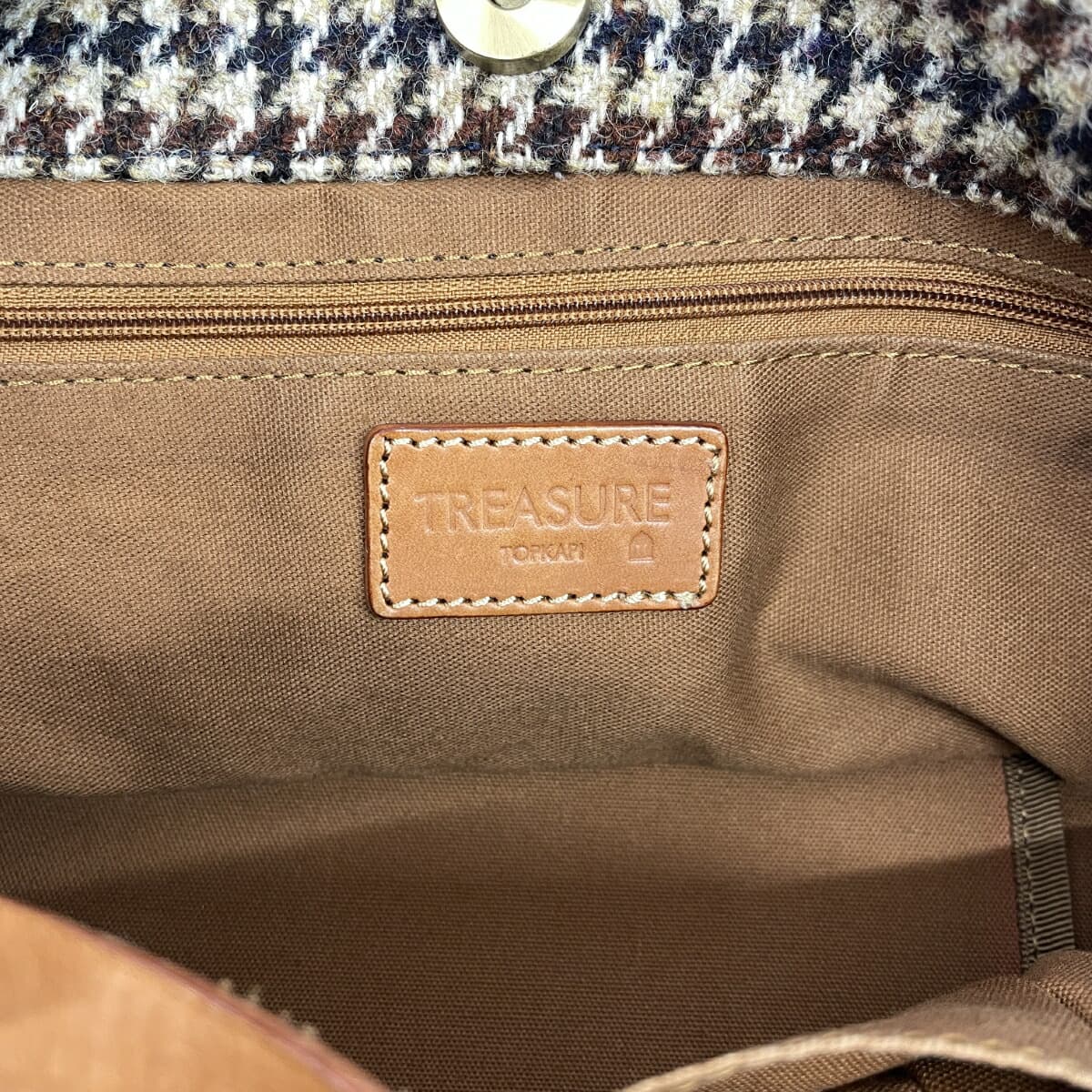 TOPKAPI Tote Bag Check Pattern Corduroy Harris Tweed Brown Ladies 8