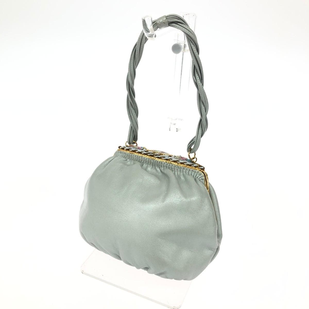 HAMANO Handbag Leather Beads Gray Women's 3