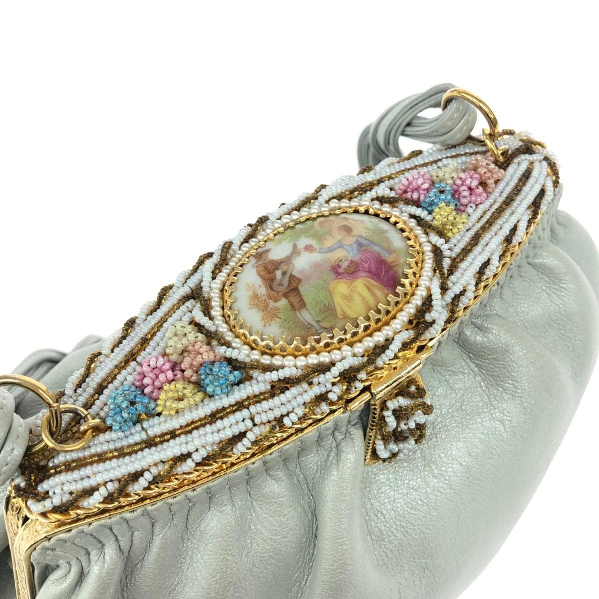 HAMANO Handbag Leather Beads Gray Women's 6