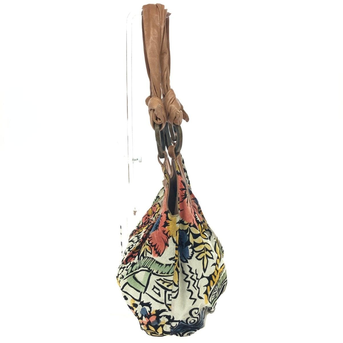 Cal tote bag, flower wood parts, leather, multicolor, ladies 2