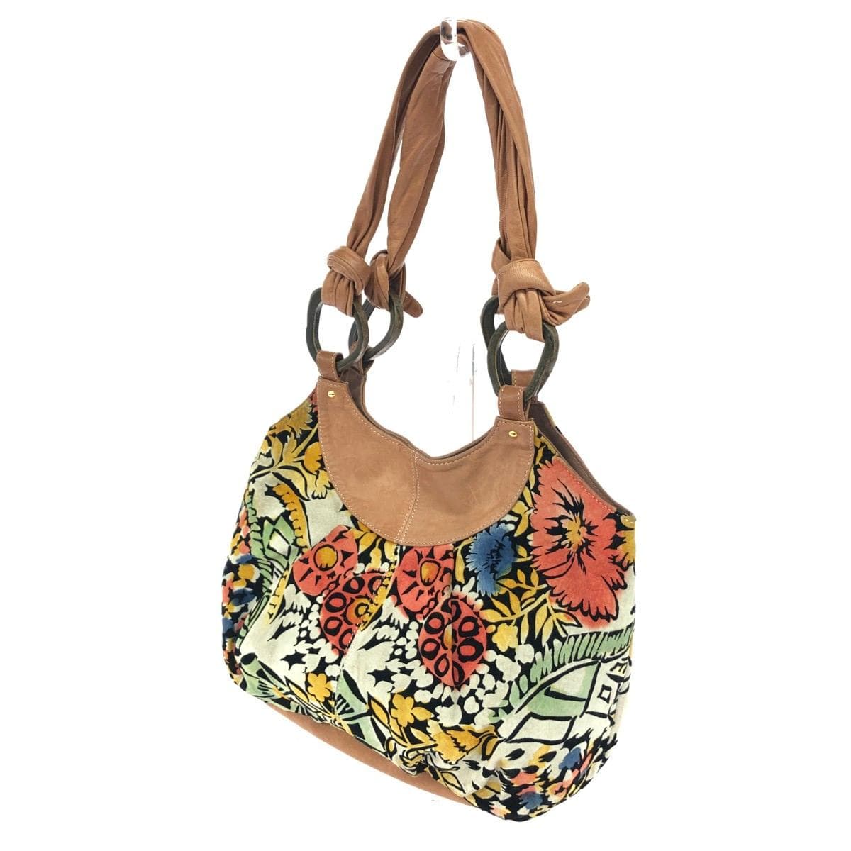 Cal tote bag, flower wood parts, leather, multicolor, ladies 3