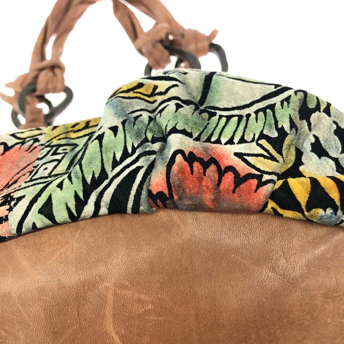 Cal tote bag, flower wood parts, leather, multicolor, ladies 8