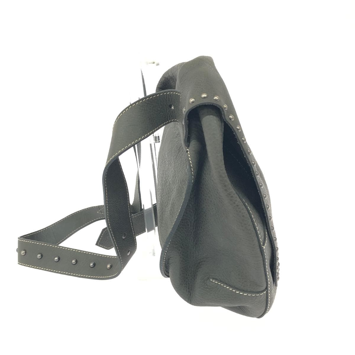 Bill Amberg Shoulder Bag Good Condition Studs Leather Gray Unisex 2