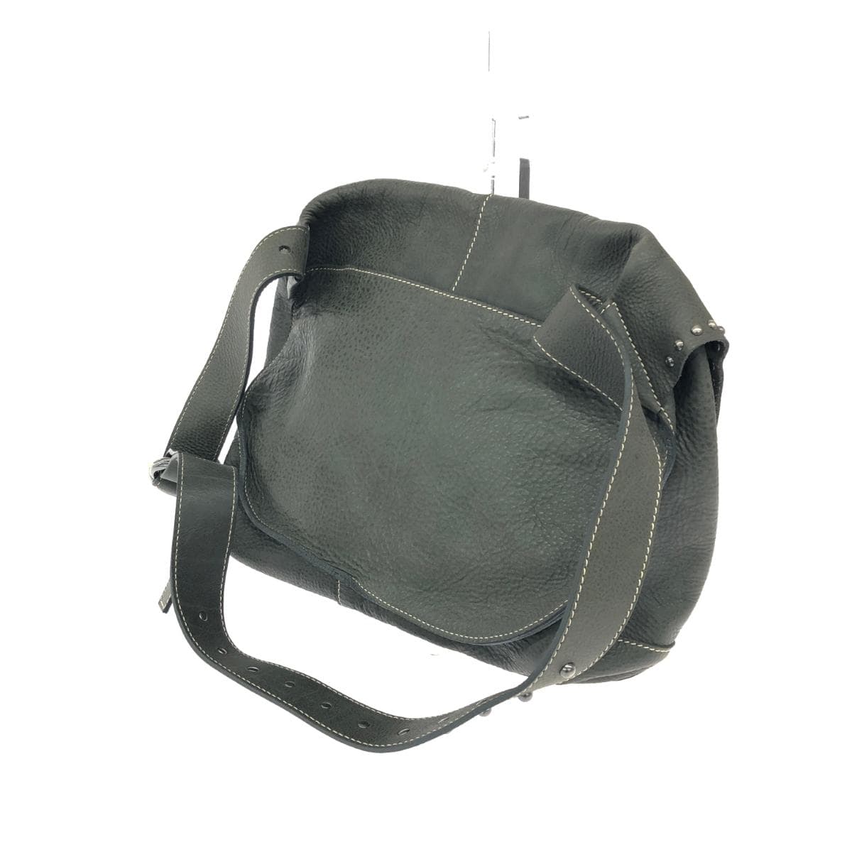 Bill Amberg Shoulder Bag Good Condition Studs Leather Gray Unisex 3