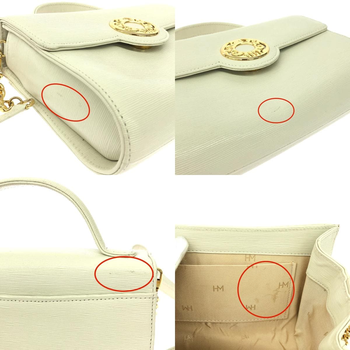 HANAE MORI 2WAY Mini Handbag Circle Hardware/HM Logo/Leather/Cream Vintage White Ladies 8