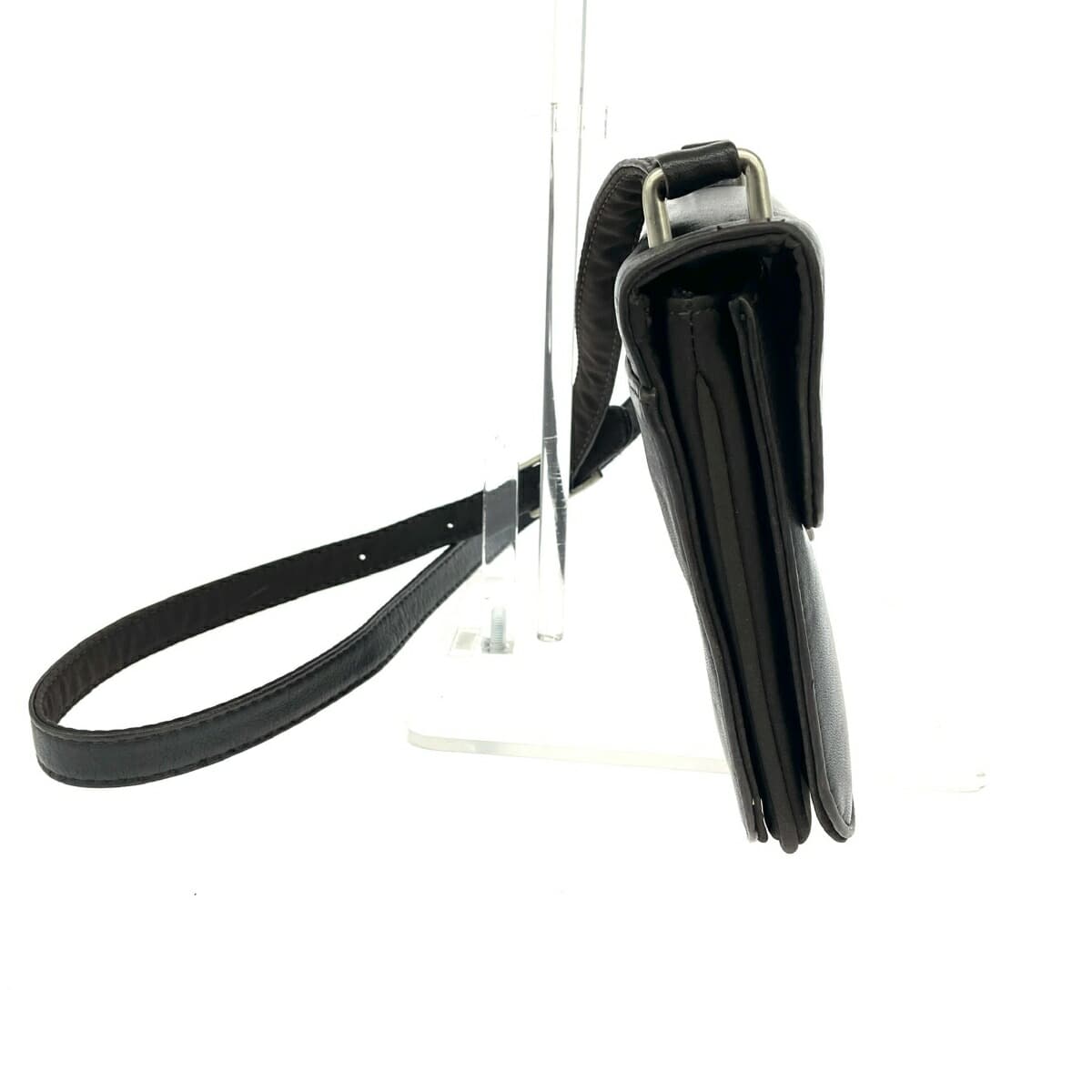 GUESS Guess Mini Shoulder Bag Logo Square Plate Leather Dark Brown Vintage Women's 2