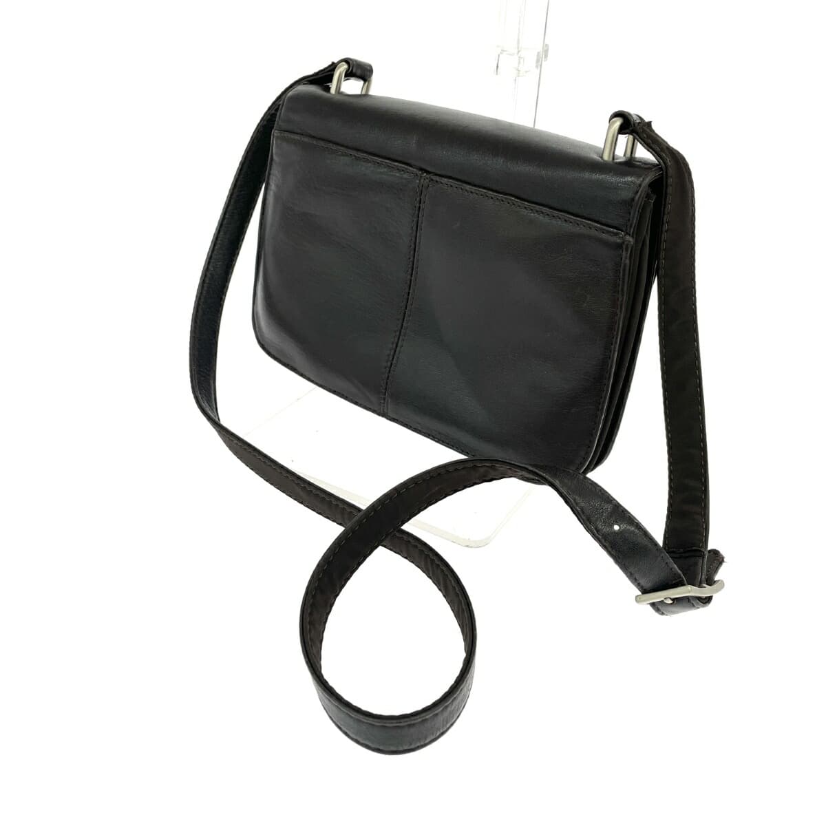 GUESS Guess Mini Shoulder Bag Logo Square Plate Leather Dark Brown Vintage Women's 3