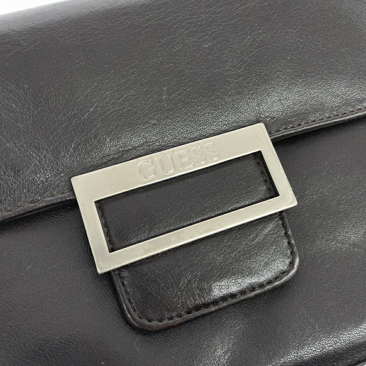 GUESS Guess Mini Shoulder Bag Logo Square Plate Leather Dark Brown Vintage Women's 5