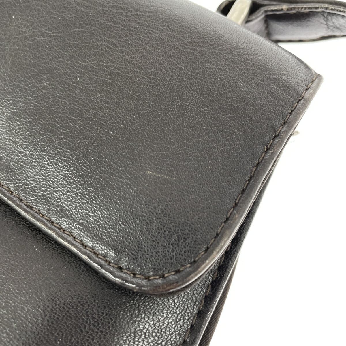 GUESS Guess Mini Shoulder Bag Logo Square Plate Leather Dark Brown Vintage Women's 7