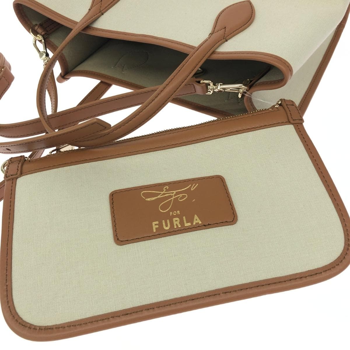 FURLA 2WAY Bag in Excellent Condition TONI BRANDY/MAGO NAGASAKA/Canvas Brown/Beige for Women 7