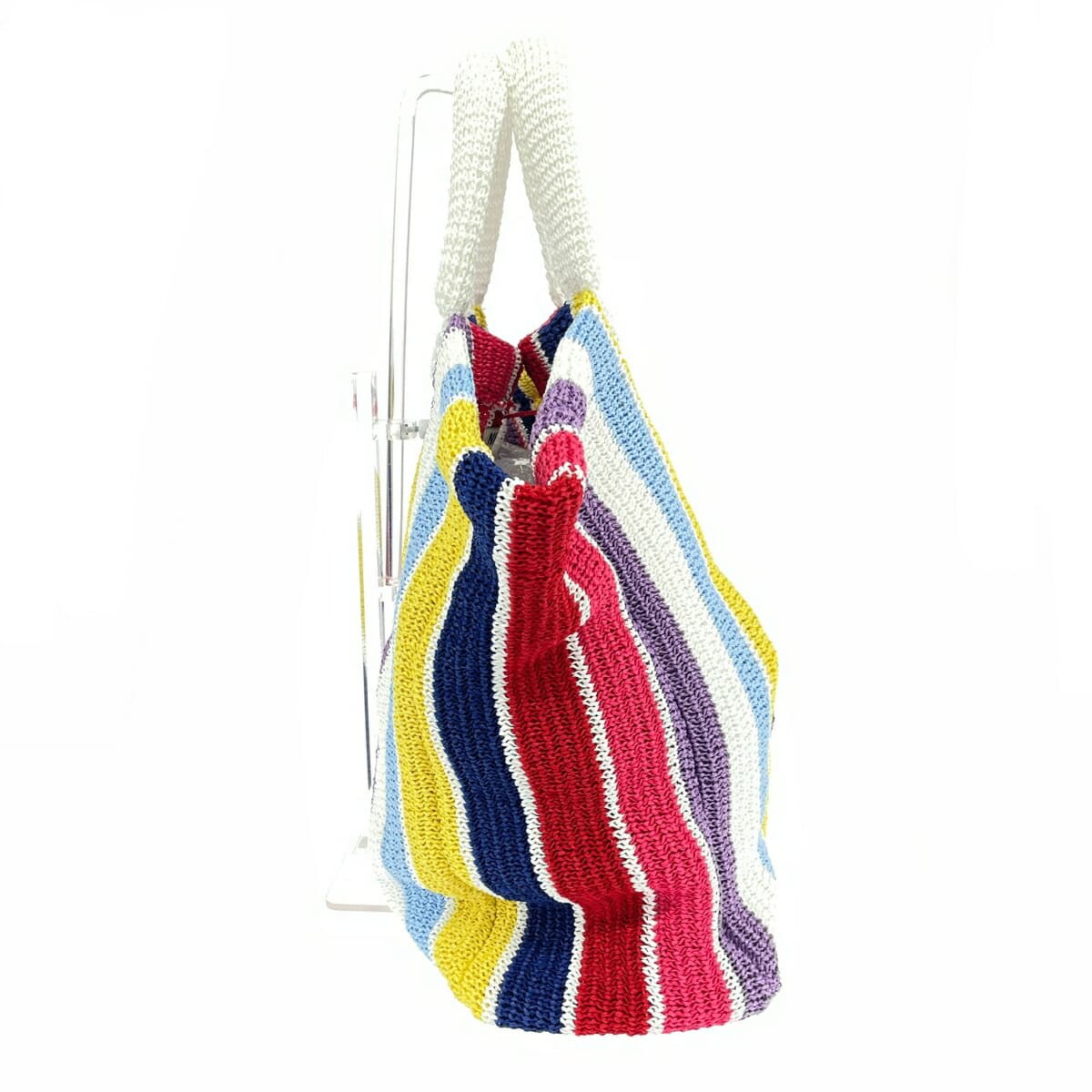 NKNIT Knit Tote Bag Good Condition Multi Stripe Multi Color Women's 2