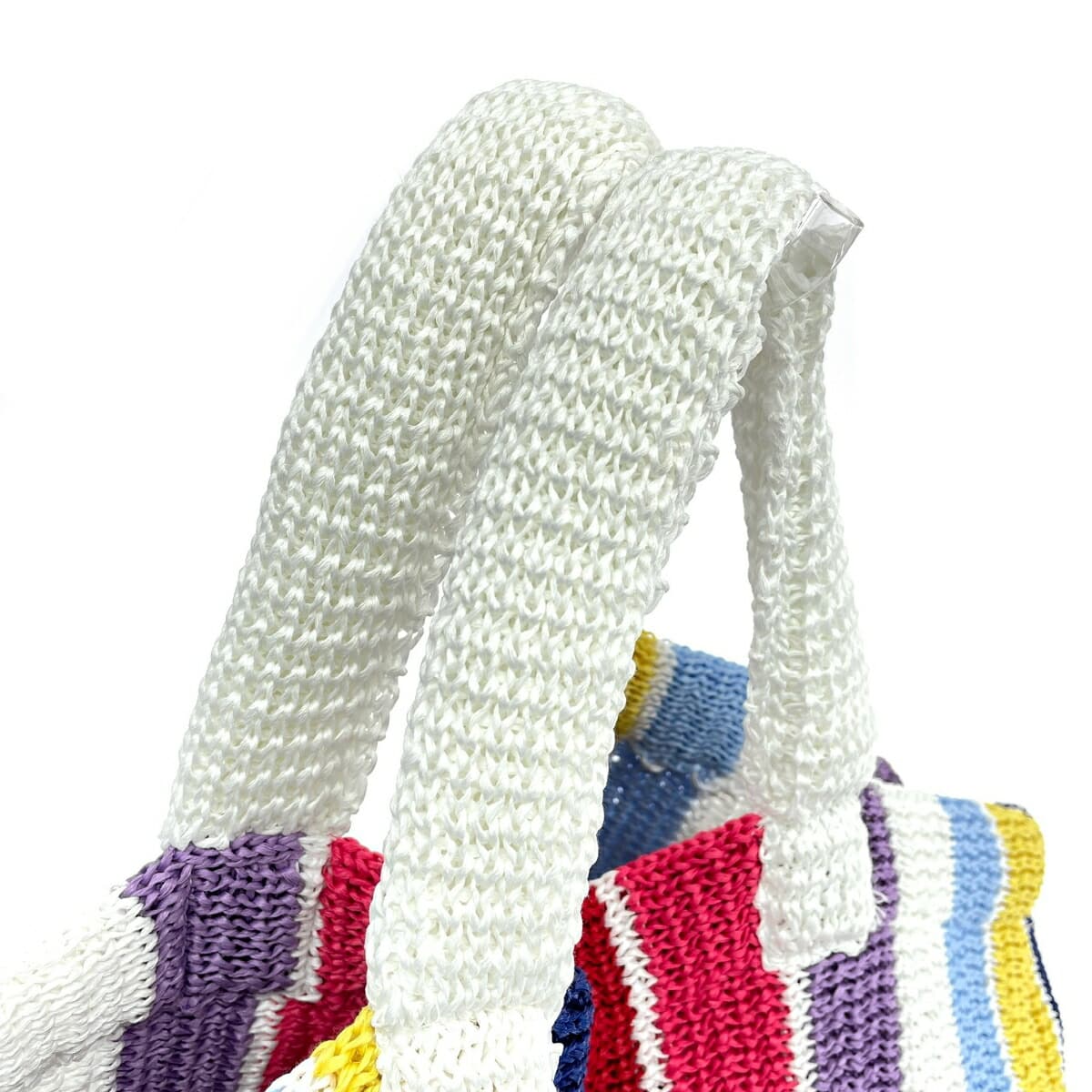 NKNIT Knit Tote Bag Good Condition Multi Stripe Multi Color Women's 4