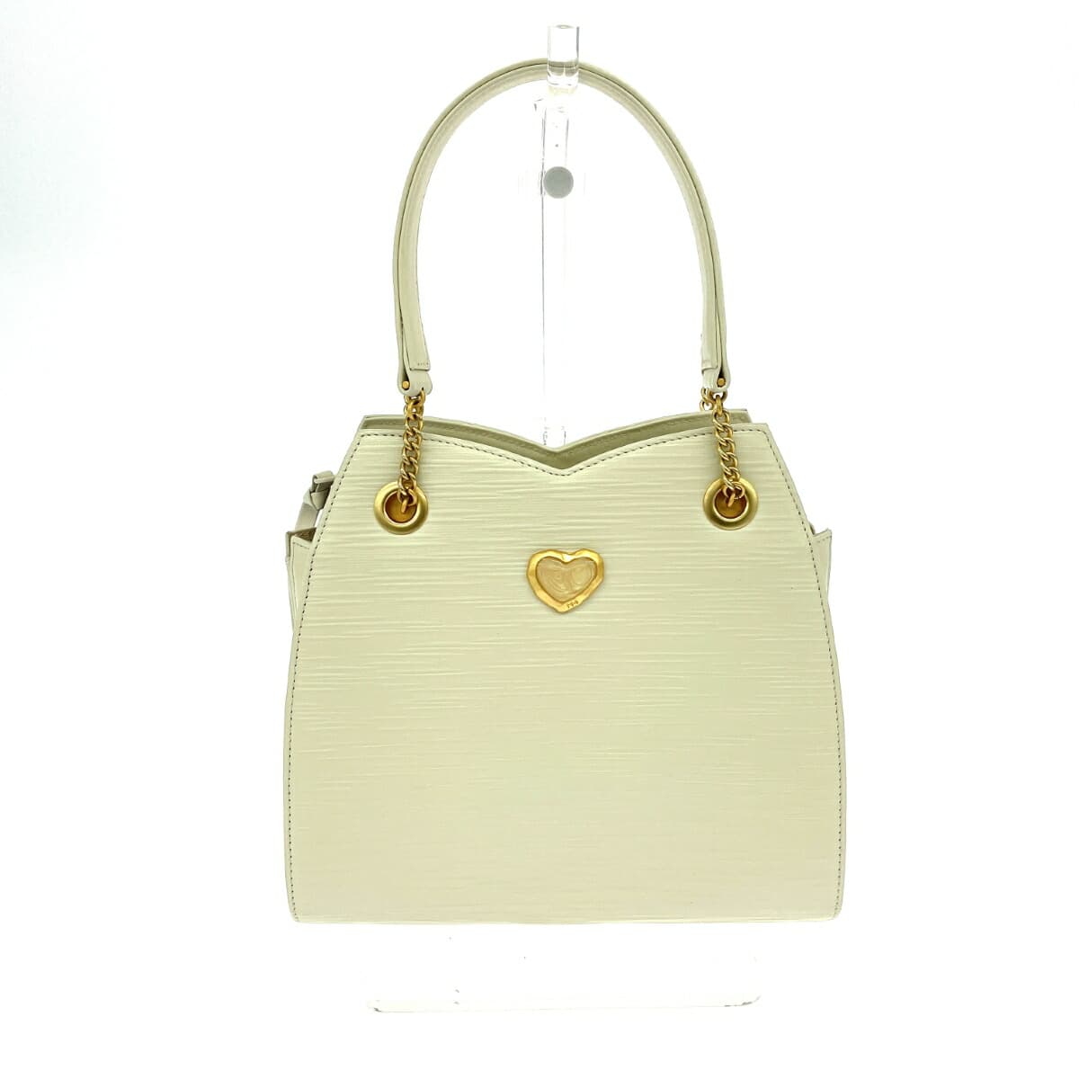 HANAE MORI Chain Tote Bag Good Condition Heart HM Logo Marble Embossed Leather Ivory White Ladies