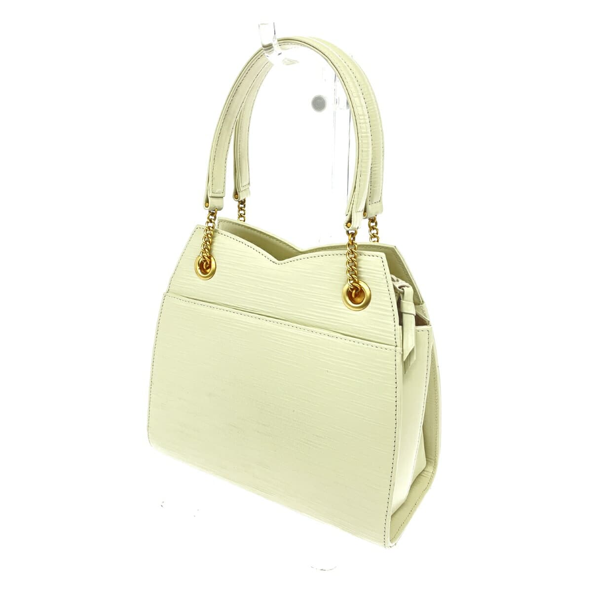 HANAE MORI Chain Tote Bag Good Condition Heart HM Logo Marble Embossed Leather Ivory White Ladies 3