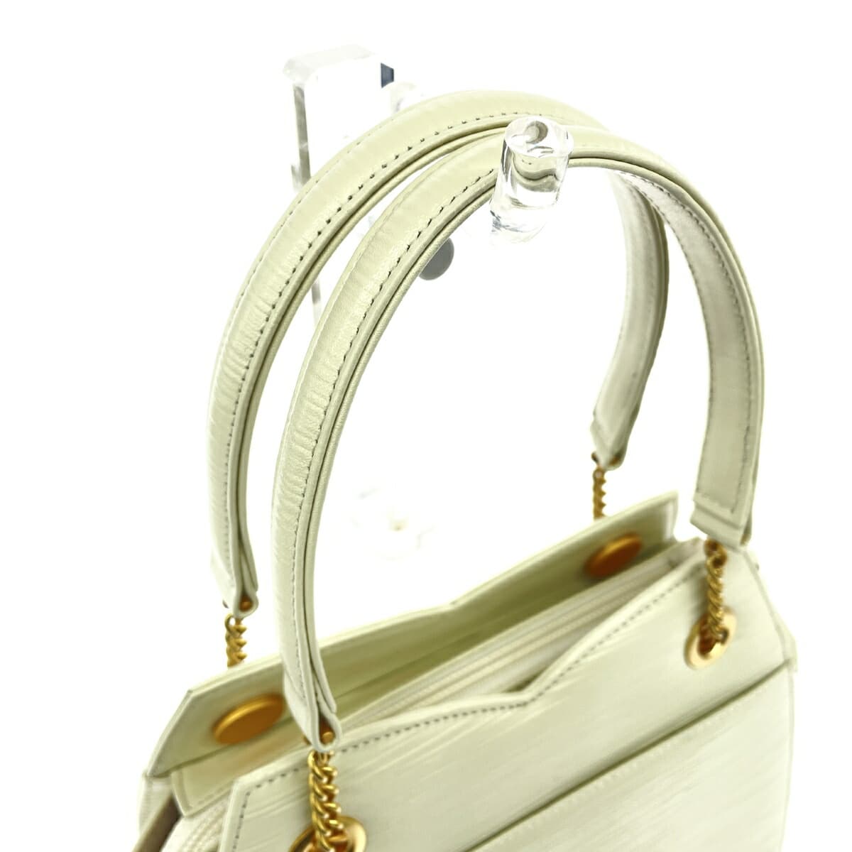 HANAE MORI Chain Tote Bag Good Condition Heart HM Logo Marble Embossed Leather Ivory White Ladies 4