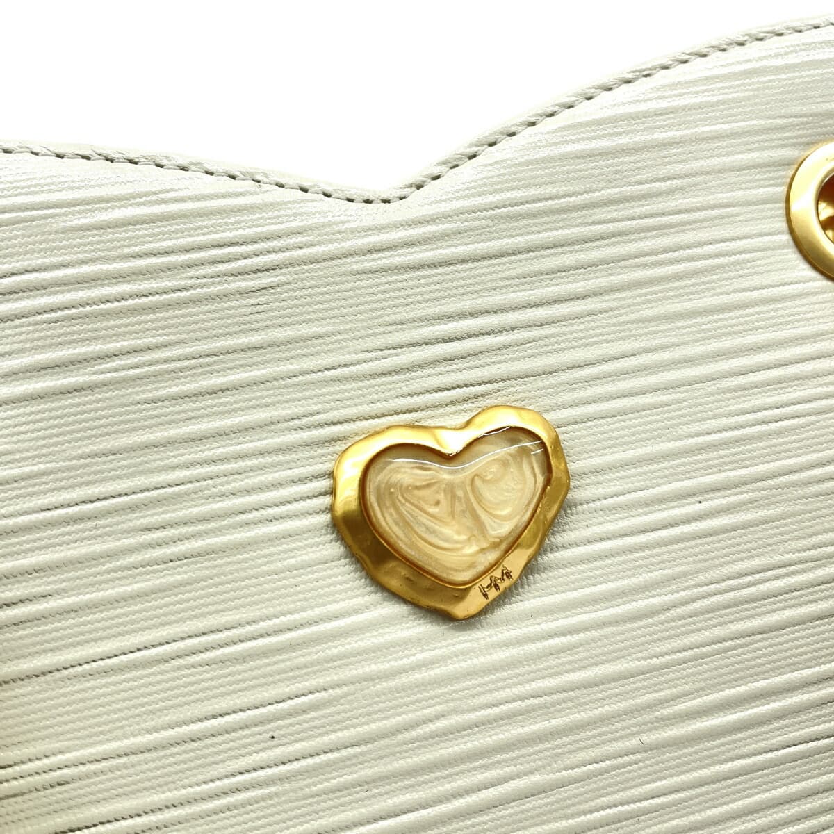 HANAE MORI Chain Tote Bag Good Condition Heart HM Logo Marble Embossed Leather Ivory White Ladies 6