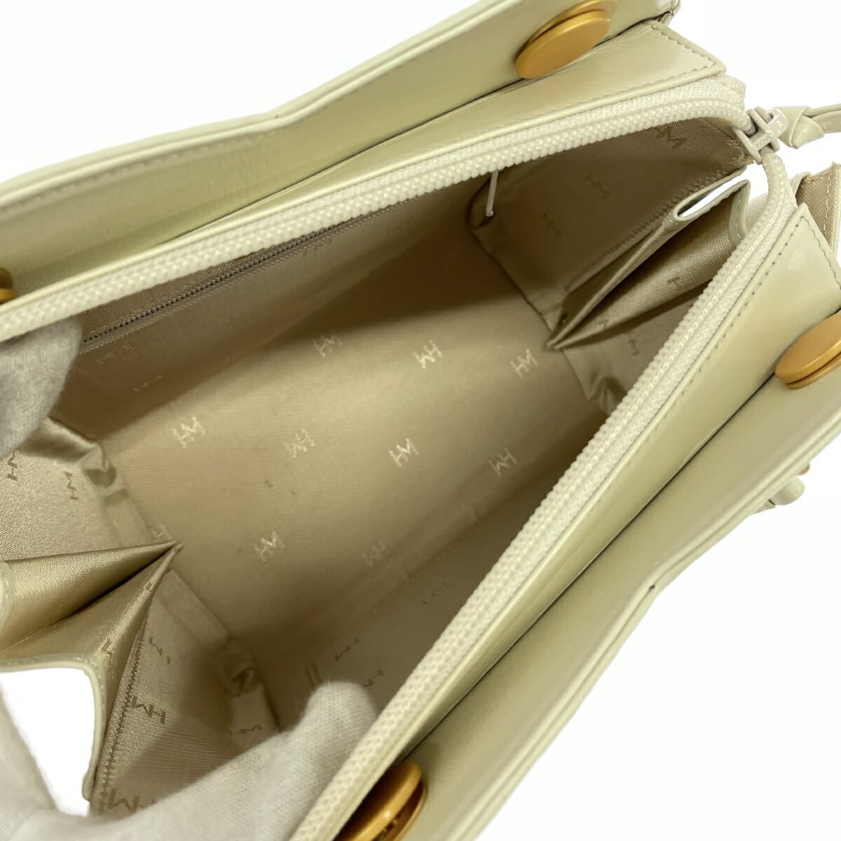 HANAE MORI Chain Tote Bag Good Condition Heart HM Logo Marble Embossed Leather Ivory White Ladies 7