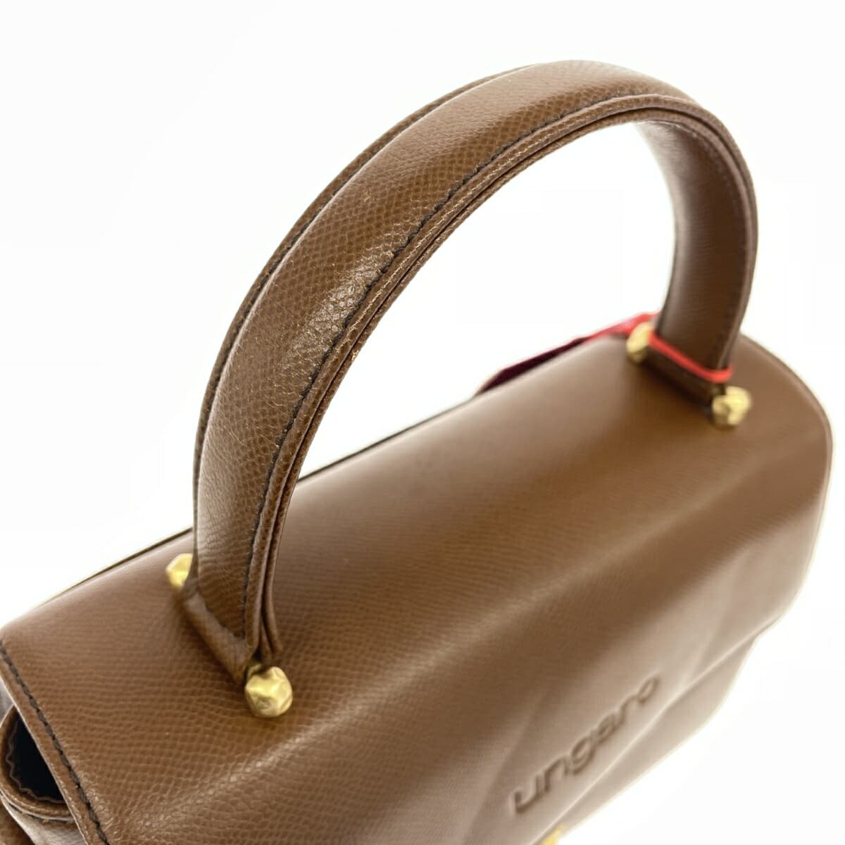 Emanuel Ungaro 2WAY Handbag Bamboo Tassel Logo Embossed Leather Brown Ladies 4