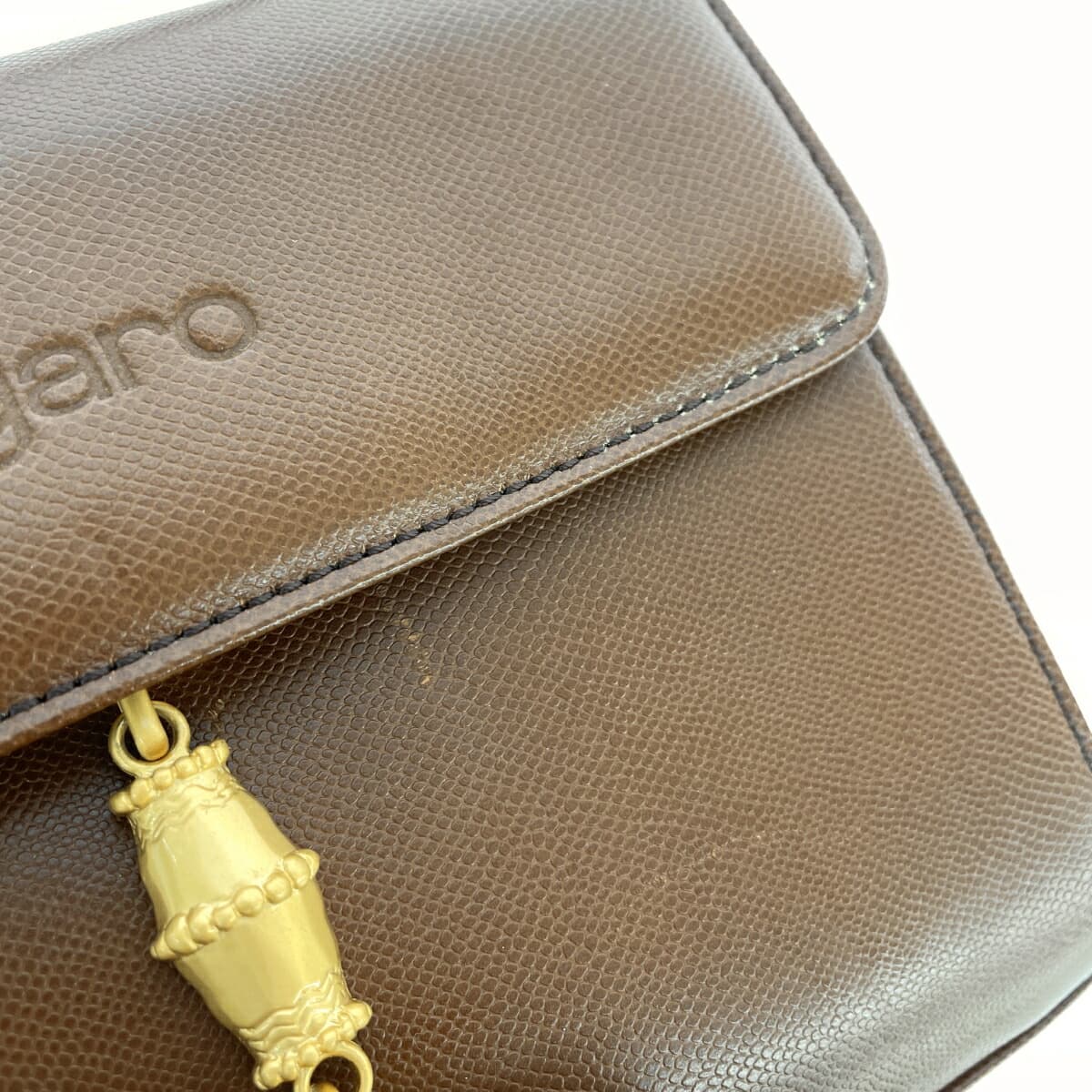 Emanuel Ungaro 2WAY Handbag Bamboo Tassel Logo Embossed Leather Brown Ladies 9