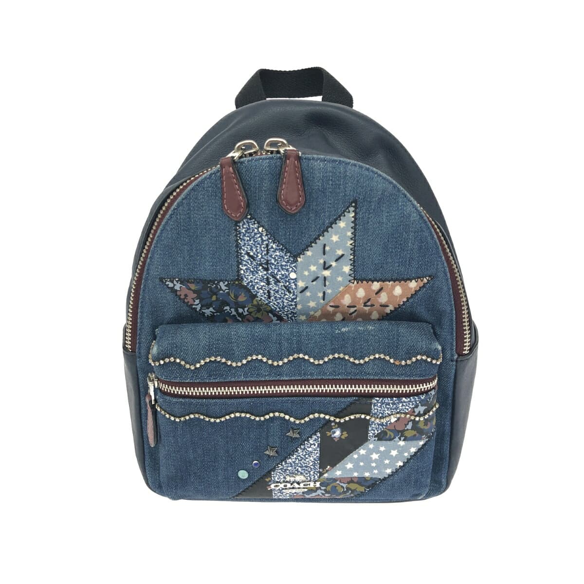 COACH Backpack Patchwork/Rhinestones/Denim x Leather Navy for Women