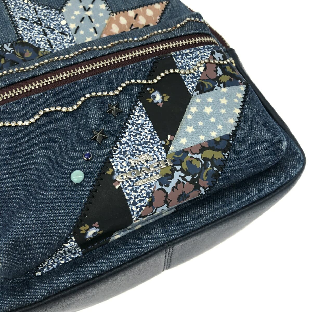 COACH Backpack Patchwork/Rhinestones/Denim x Leather Navy for Women 5