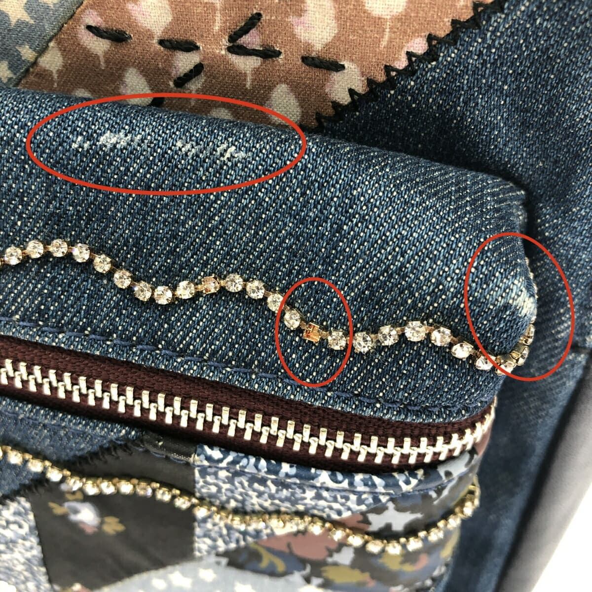 COACH Backpack Patchwork/Rhinestones/Denim x Leather Navy for Women 8