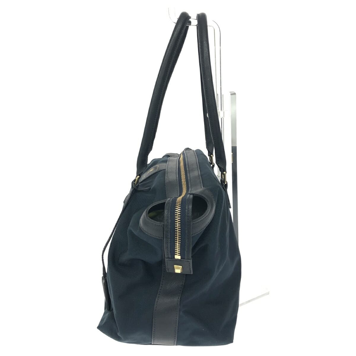 A.D.M.J (Accessoires De Mademoiselle) tote bag in good condition, nylon × leather, navy, for women 2