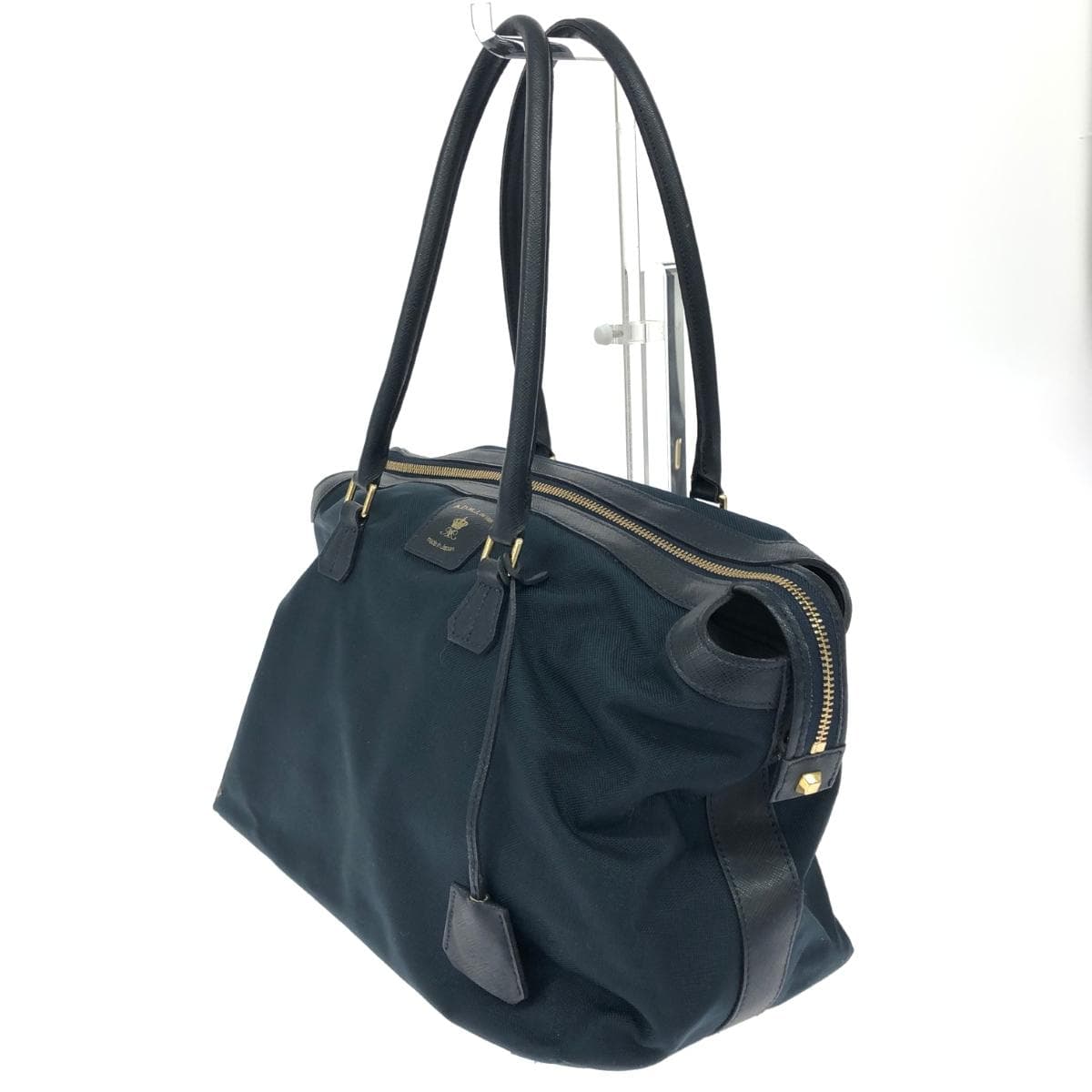 A.D.M.J (Accessoires De Mademoiselle) tote bag in good condition, nylon × leather, navy, for women 3
