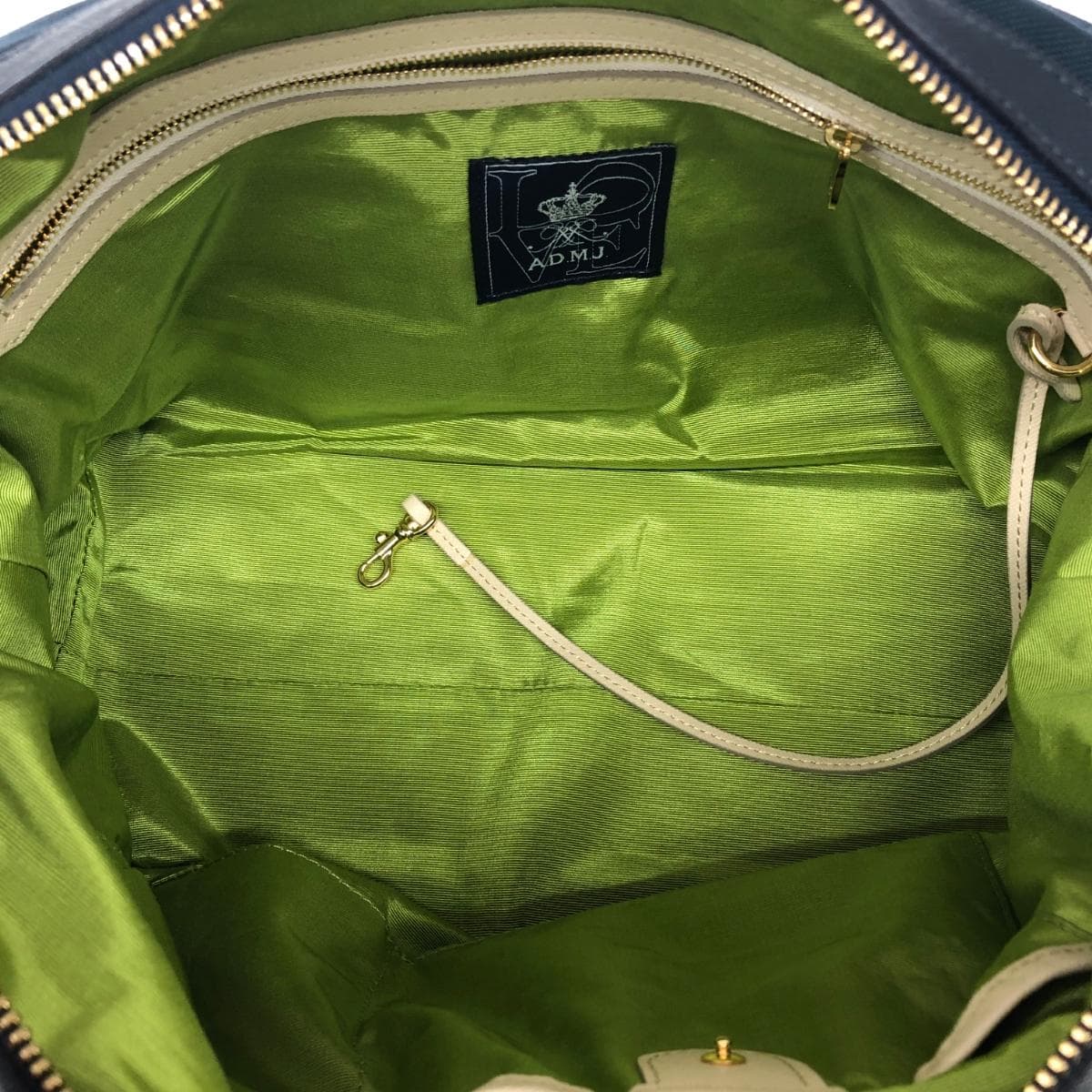 A.D.M.J (Accessoires De Mademoiselle) tote bag in good condition, nylon × leather, navy, for women 4