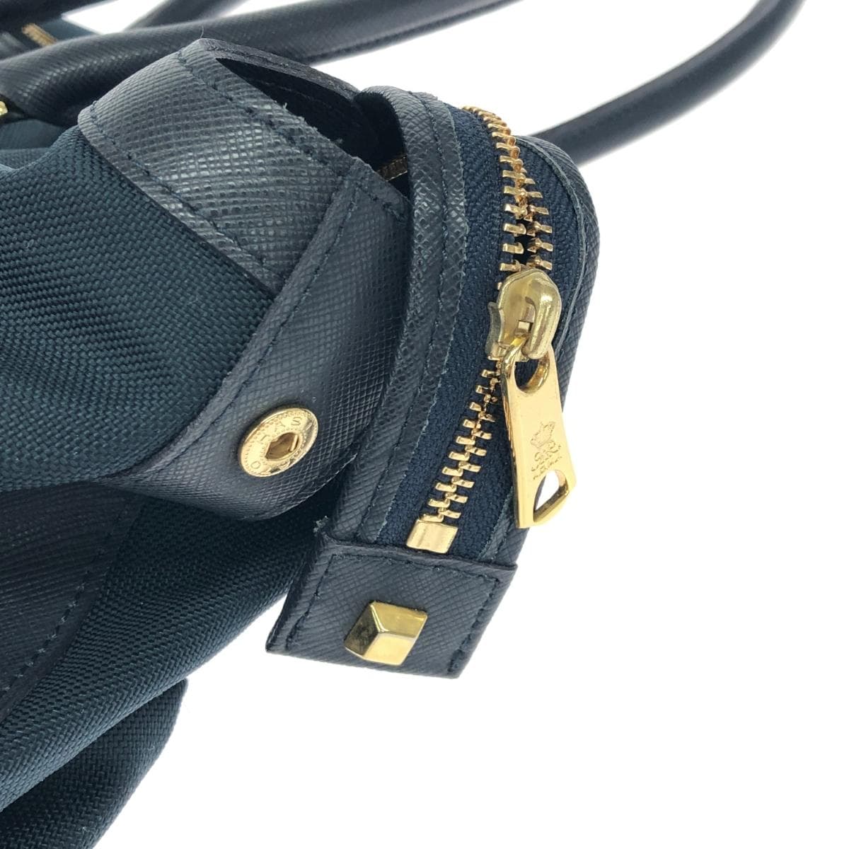 A.D.M.J (Accessoires De Mademoiselle) tote bag in good condition, nylon × leather, navy, for women 6