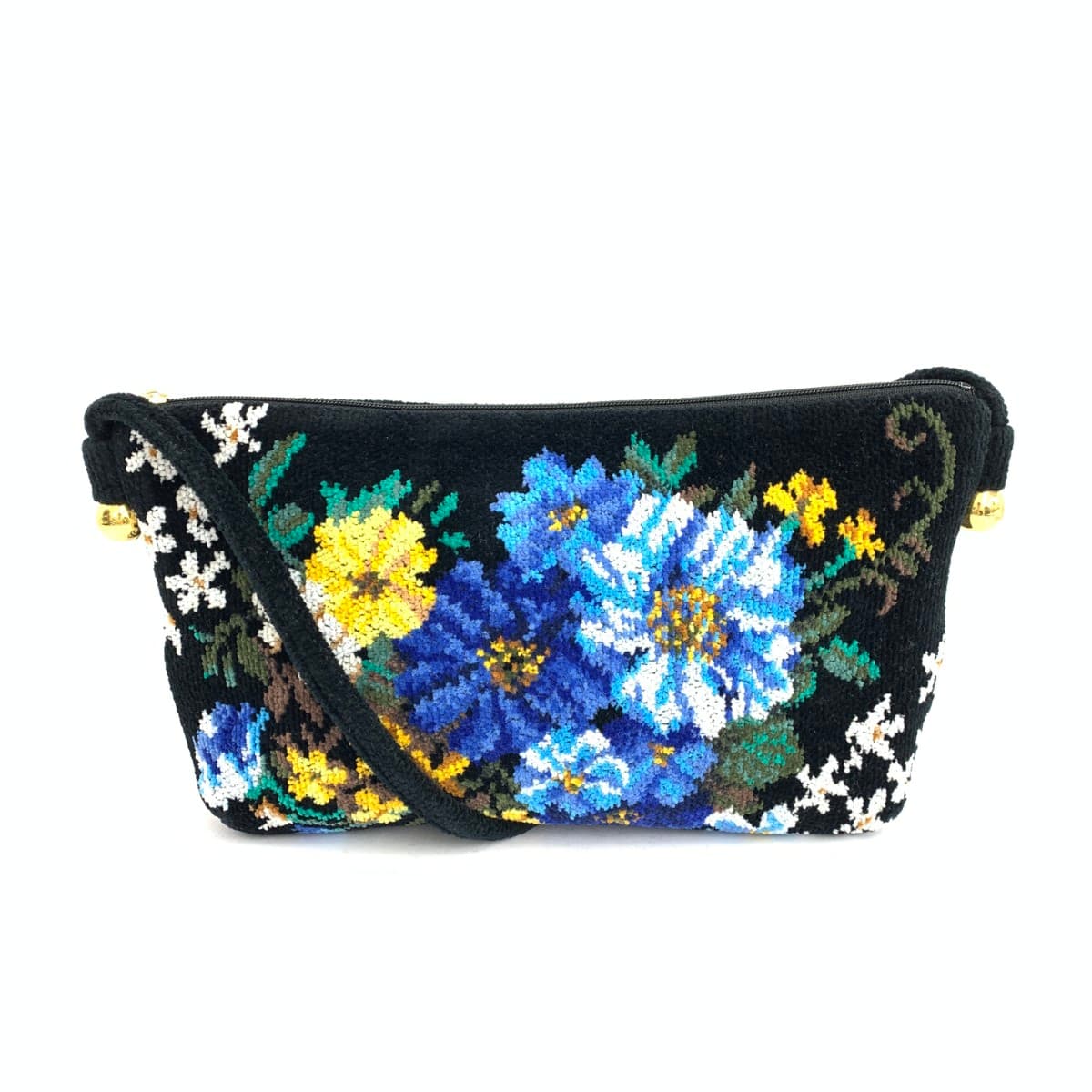 FEILER Mini Shoulder Bag in Excellent Condition, Flower Chenille Weave, Black, Ladies